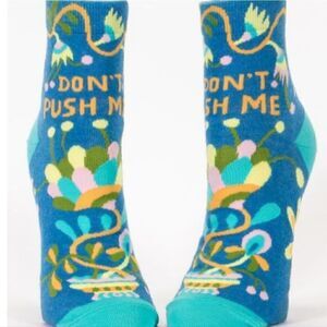 New Blue Q Ankle Socks Don't Push Me Blue